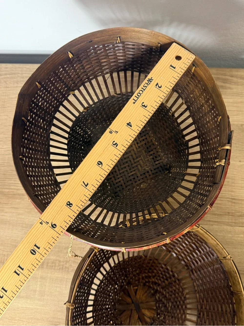 Vintage Balinese Fishing Basket with Red Accent